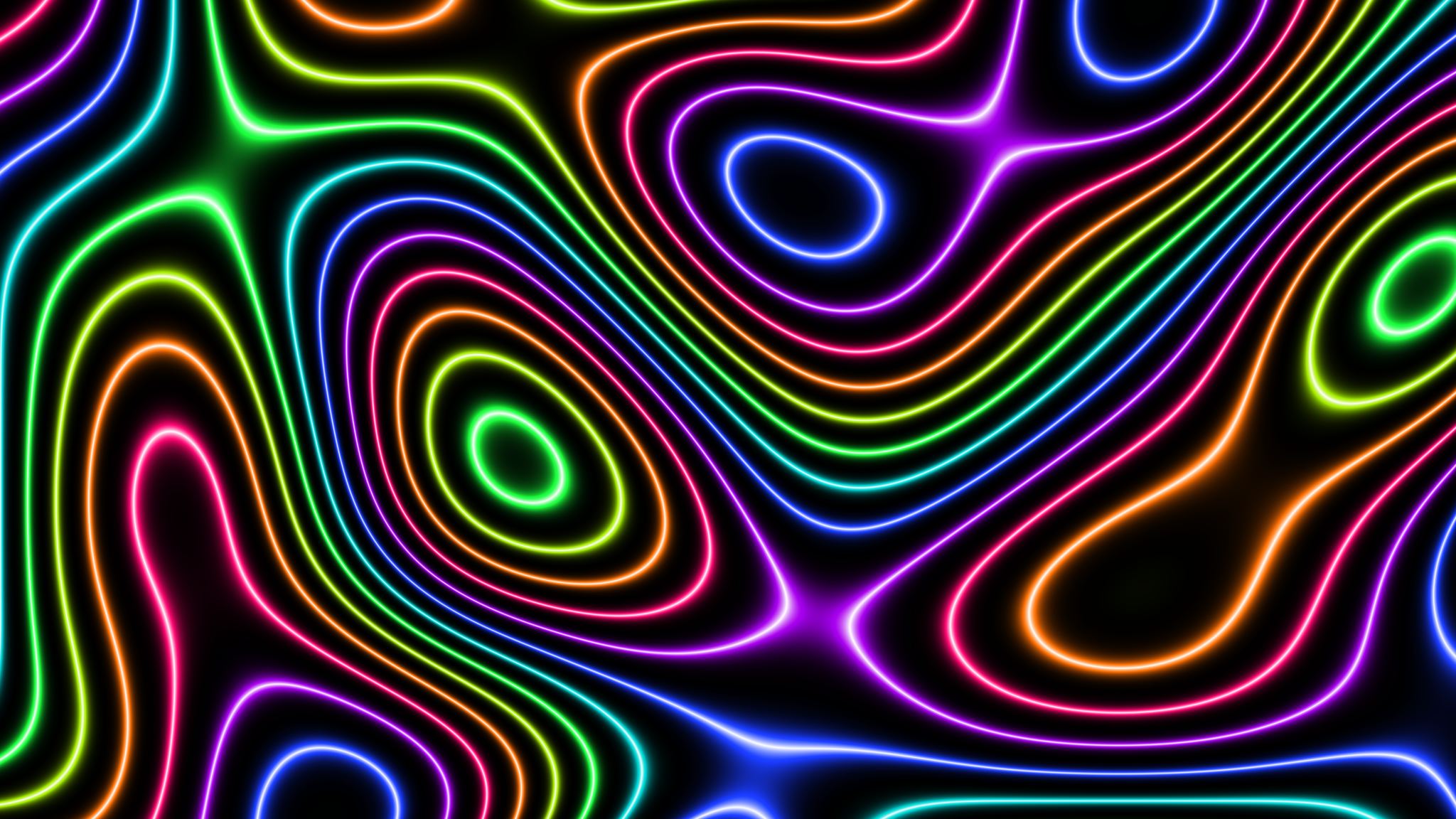 highly-saturated bright contour lines on a black background